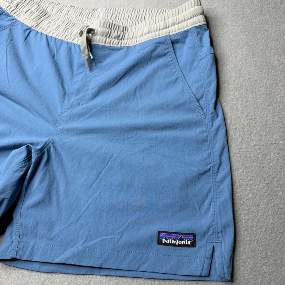 Patagonia Nine Trails Shorts Mens Medium Blue Grey Elastic Waist 6 Inch Inseam